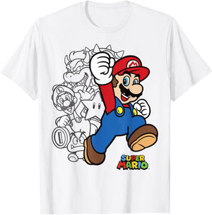 Super Mario Group Shot Bowser Outline T-Shirt - T-Shirt | White