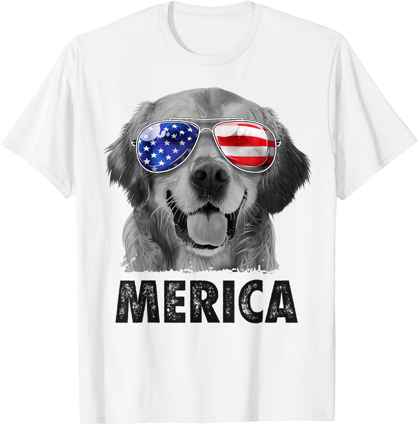 Golden Retriever 4th of July Merica American Flag Sunglasses T-Shirt - T-Shirt | White