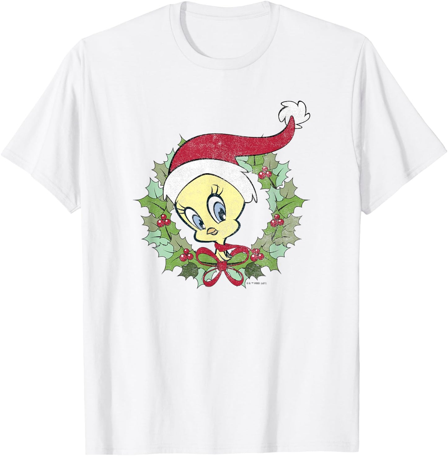 Looney Tunes Tweety Bird Christmas Wreath Santa Hat T-Shirt - T-Shirt | White