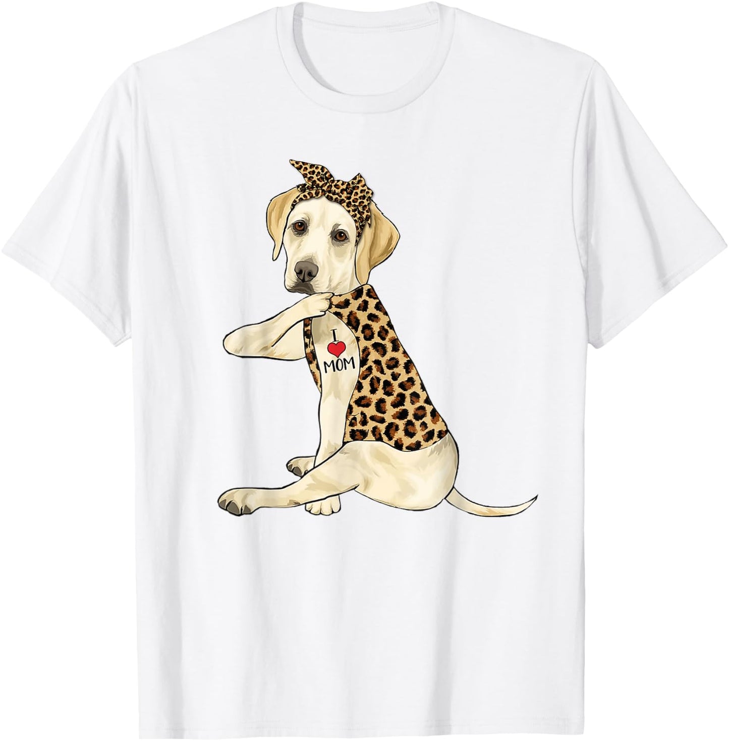 Labrador Lover I Love Mom Tattoo Leopard Mother's Day T-Shirt - T-Shirt | White