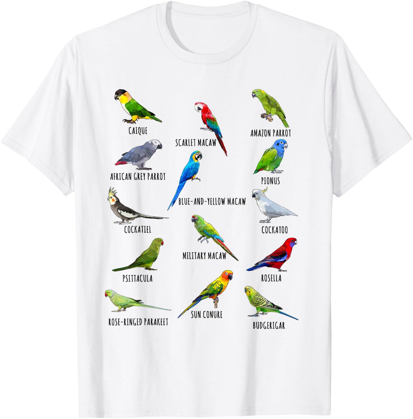 Different Parrot Species Biology Types Bird Identification T-Shirt - T-Shirt | White