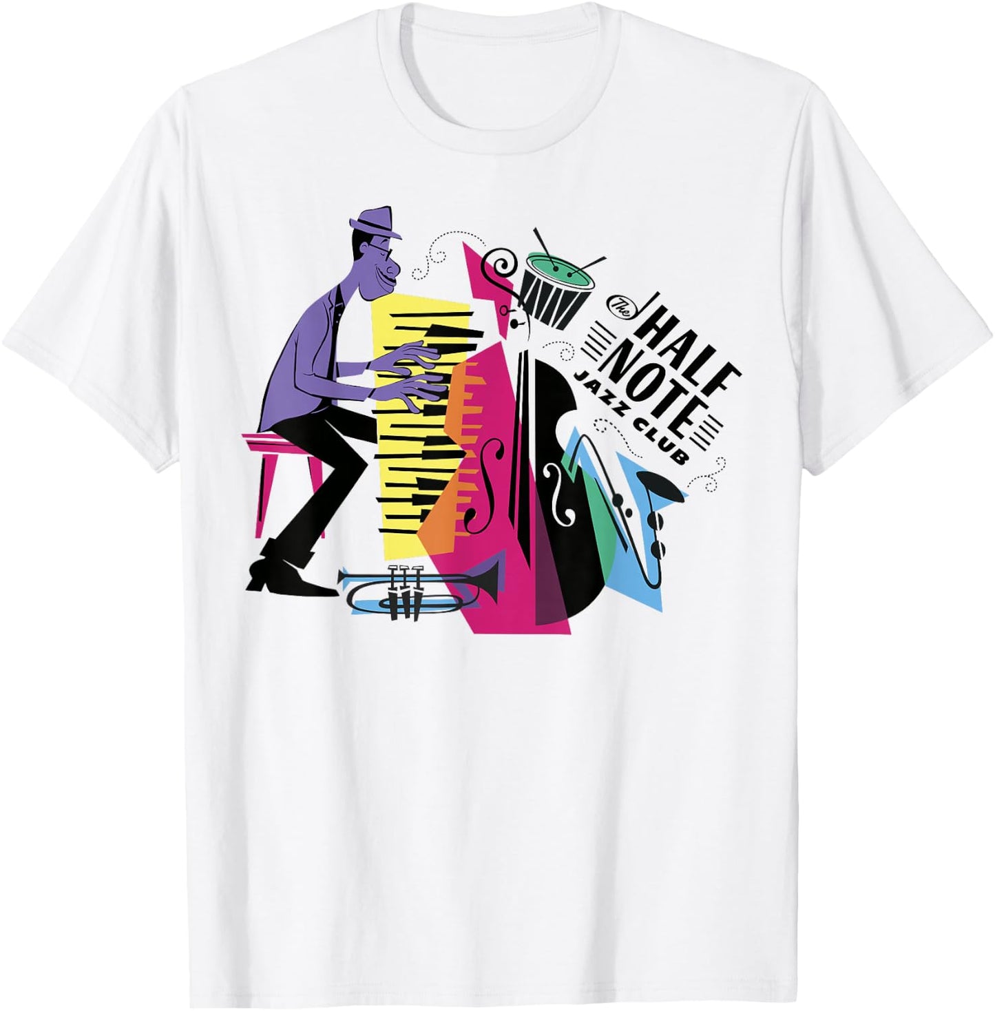 Disney Pixar Soul Half Note Jazz Club Collage Logo T-Shirt - T-Shirt | White