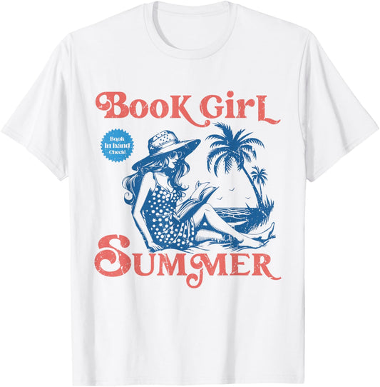 Girl Reading Book Summer Funny Beach Vacation For Book Lover T-Shirt - T-Shirt | White