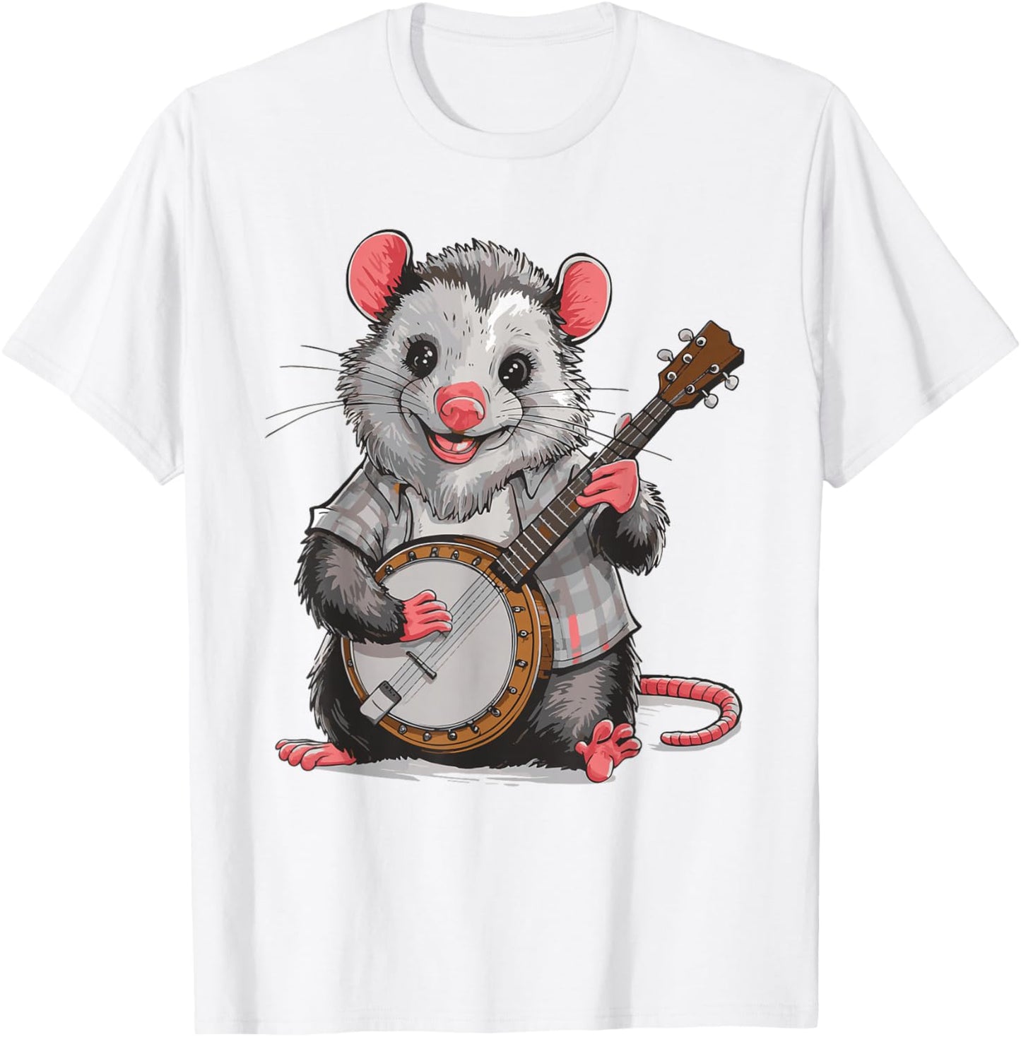 Opossum Playing Banjo T-Shirt - T-Shirt | White