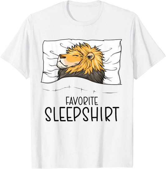 Favorite Sleepshirt Lion, Napping Lion Pajama T-Shirt - T-Shirt | White