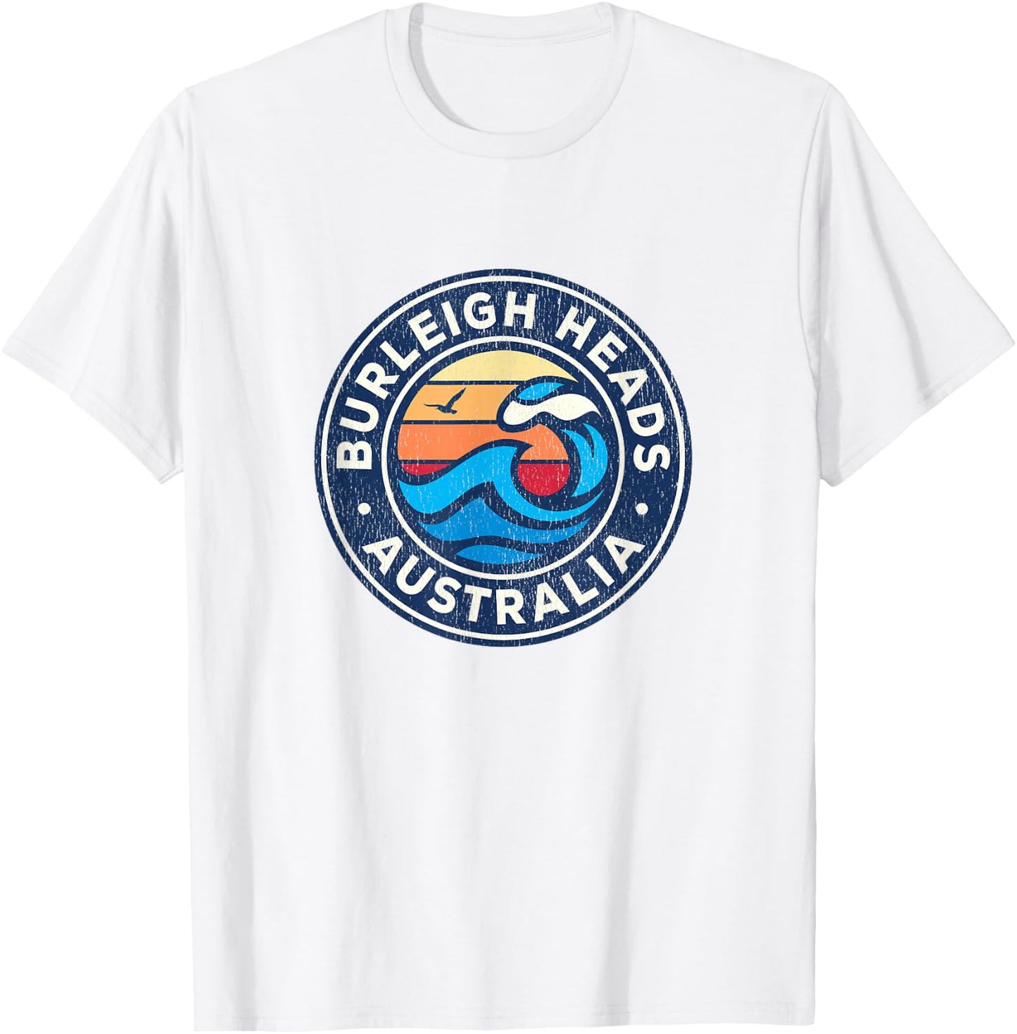 Burleigh Heads Australia Vintage Nautical Waves Design T-Shirt - T-Shirt | White
