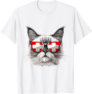 Switzerland Flag Cat Mom Souvenirs Products Kitten Swiss T-Shirt - T-Shirt | White