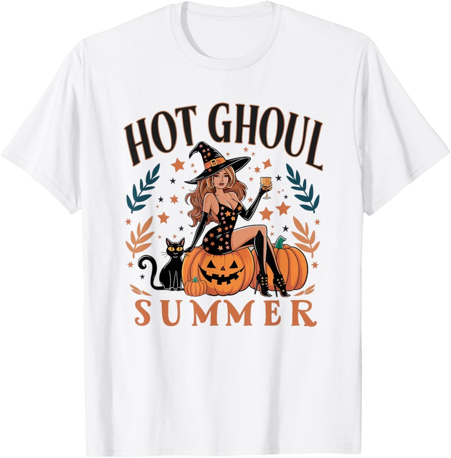 Hot Ghoul Summer Funny Witch Gothic Spooky Retro Halloween T-Shirt - T-Shirt | White