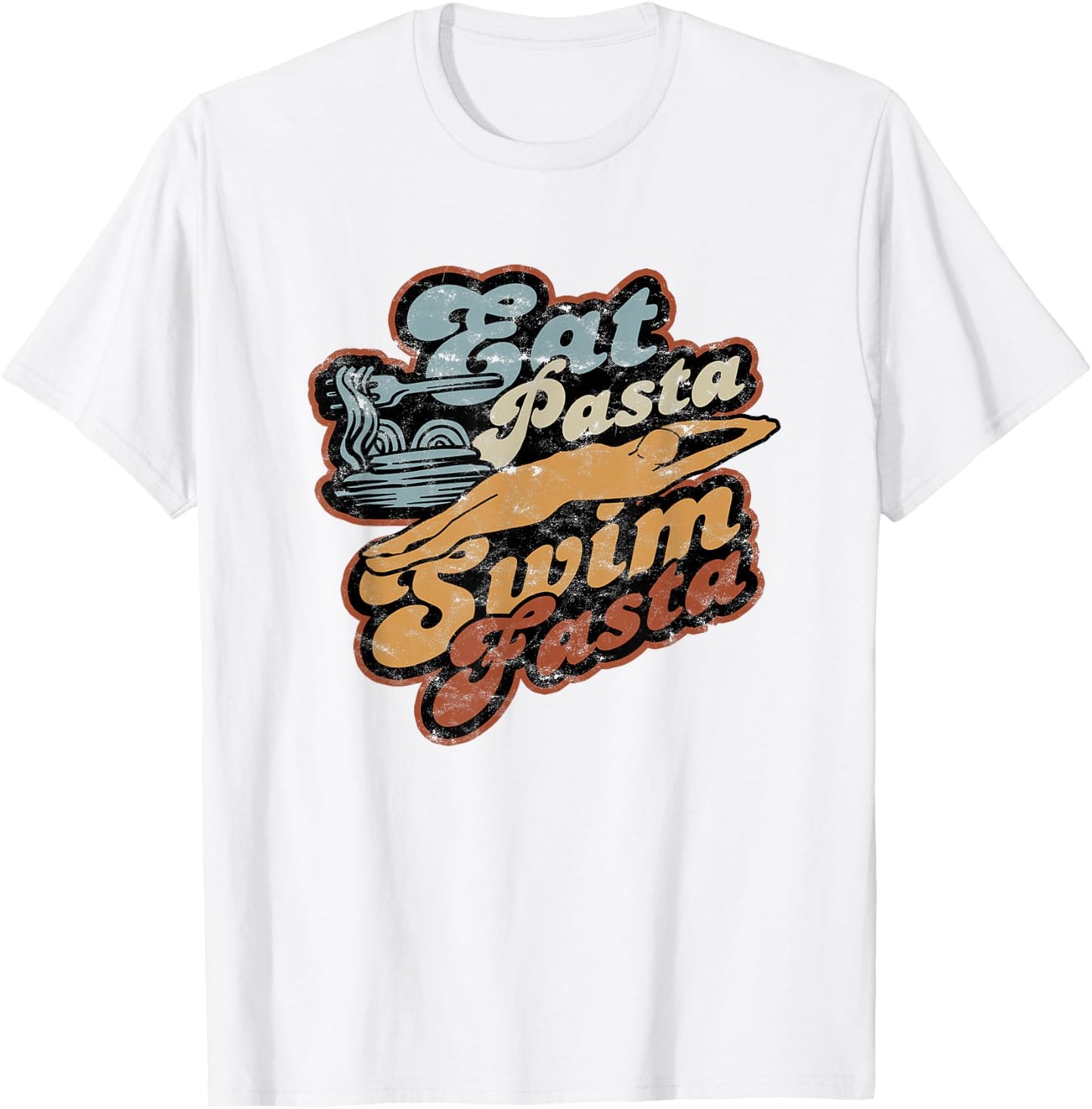Eat Pasta Swim Fasta Swimmer - Vintage Swimming T-Shirt - T-Shirt | White