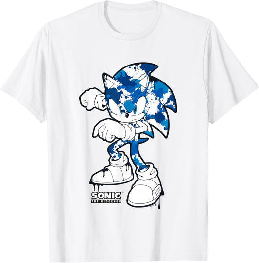 Sonic The Hedgehog Dripping Paint Urban Style Portrait T-Shirt - T-Shirt | White