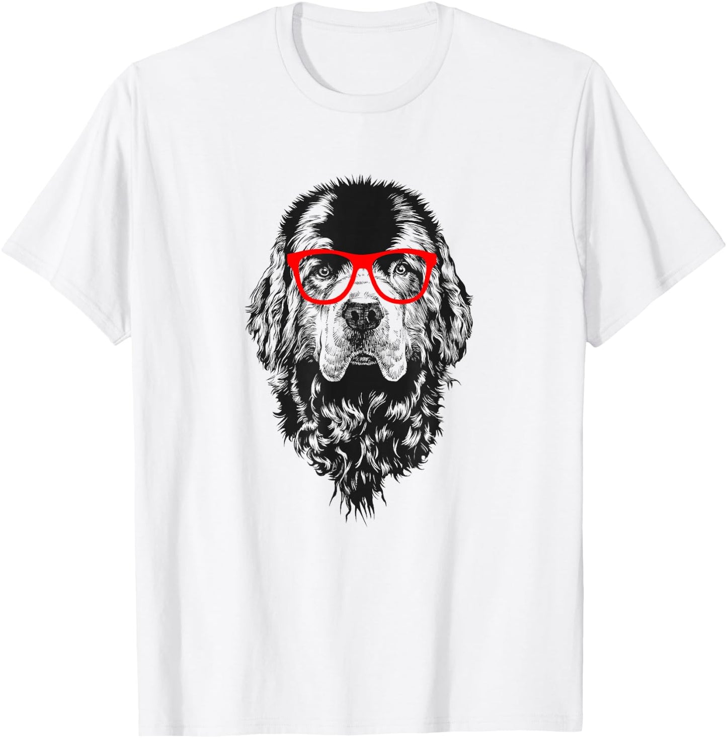 Newfie in Red Glasses Nerd Newfoundland Dog T-Shirt - T-Shirt | White
