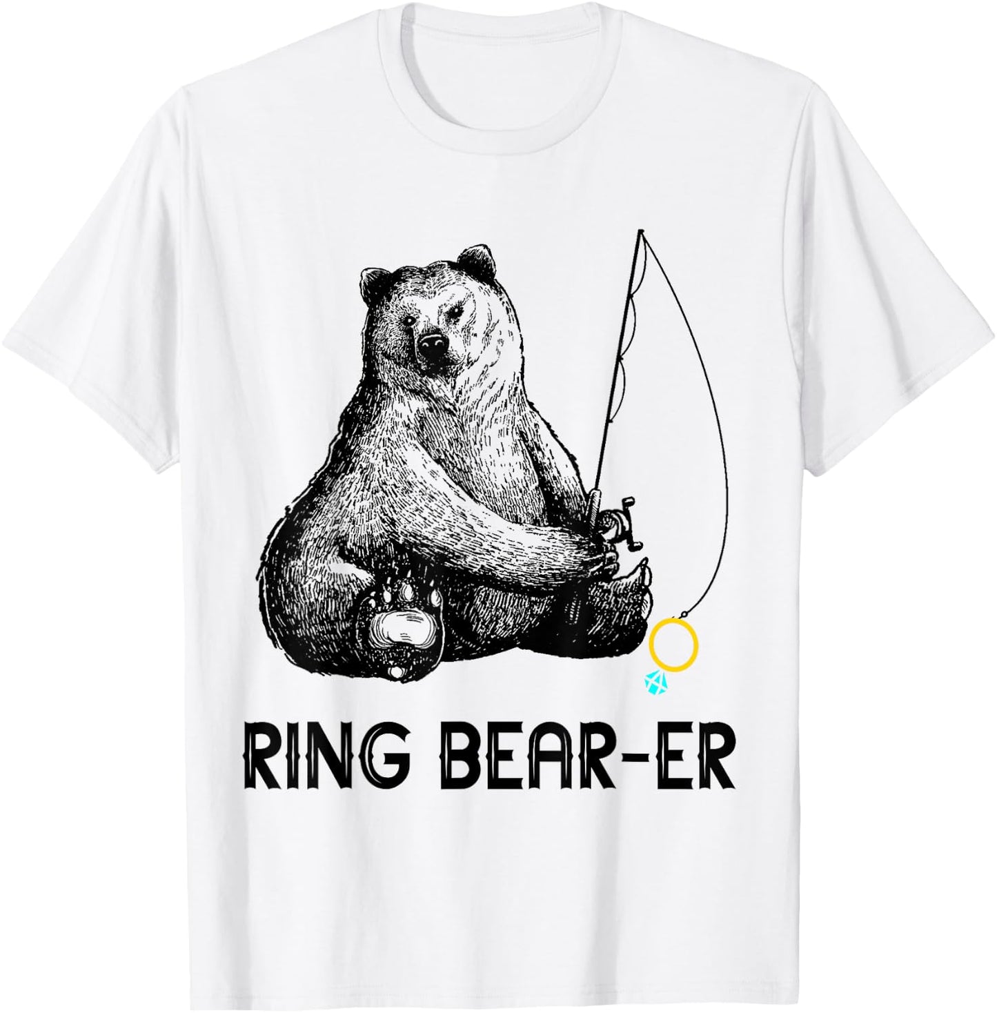 Ring Bearer Bear Fishing Wedding Party Security Ring T-Shirt - T-Shirt | White