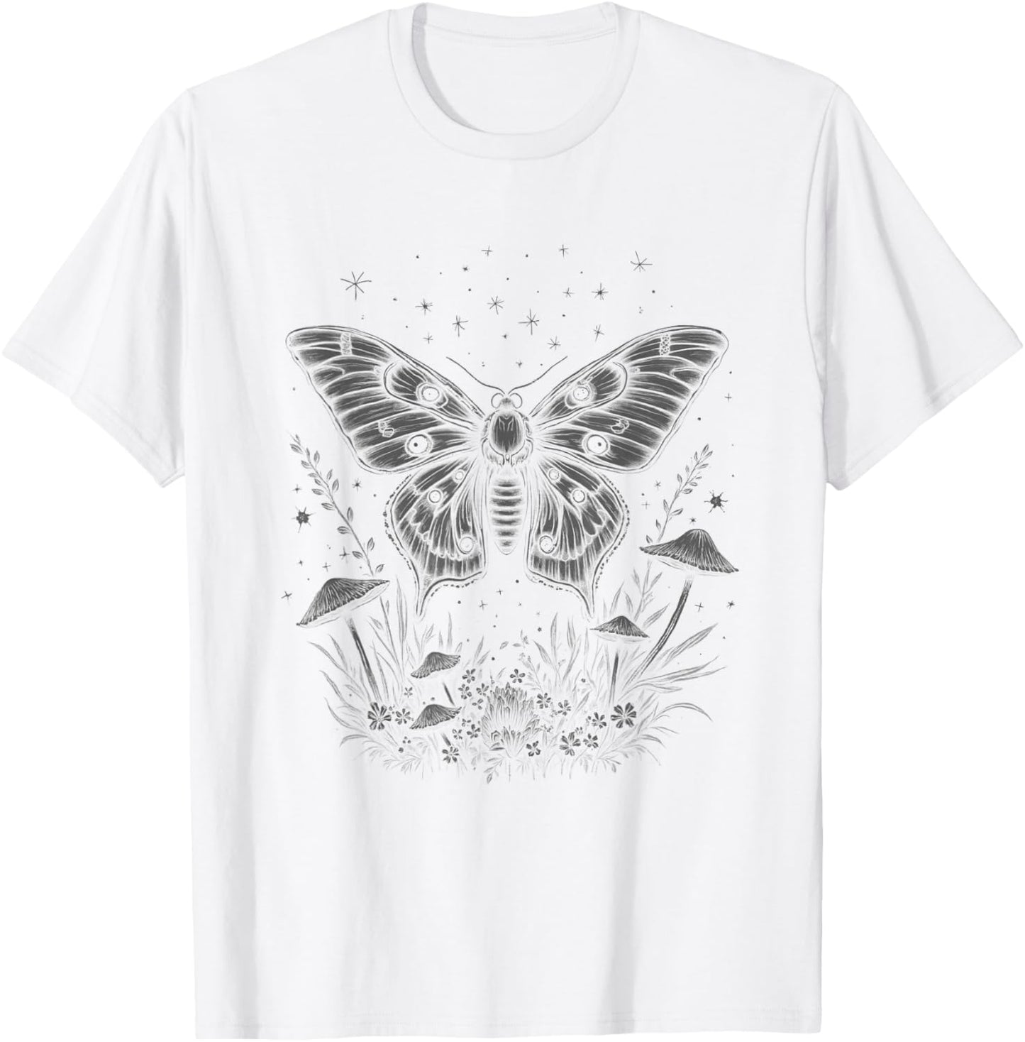 Cute Fairycore Floral Moth Aesthetic Women Girls T-Shirt - T-Shirt | White