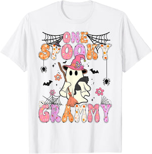 Groovy One Spooky Grammy Retro Halloween Cute Ghost T-Shirt - T-Shirt | White