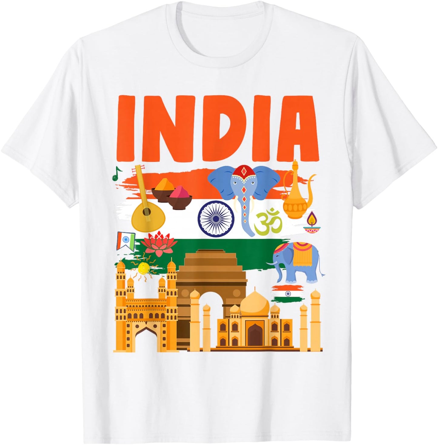 Indian Flag Outfit Idea For Kids With Elephant & India Flag T-Shirt - T-Shirt | White