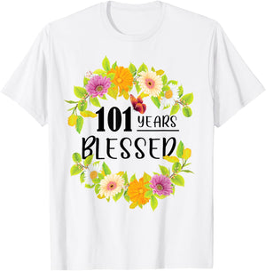 101 Years Blessed 101 Years Old Floral 101st Birthday T-Shirt - T-Shirt | White
