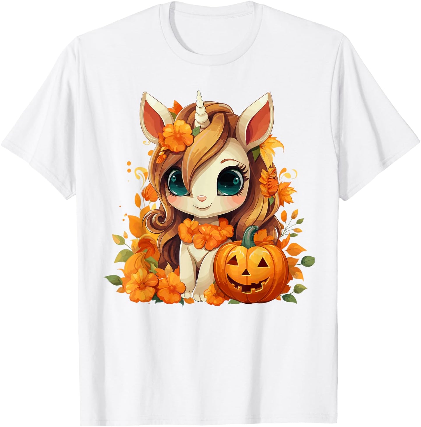 Cute Unicorn Pumpkin Girls Kids Halloween Thanksgiving T-Shirt - T-Shirt | White