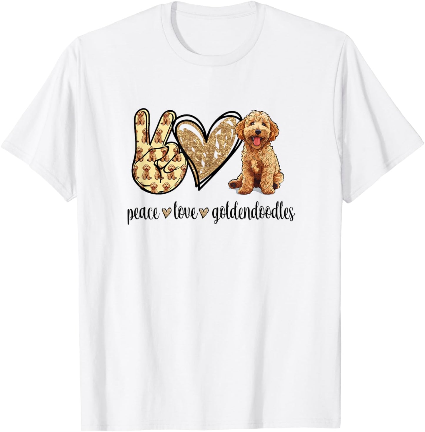 Funny Cute Girls Kids Peace Love Goldendoodles Lover T-Shirt - T-Shirt | White