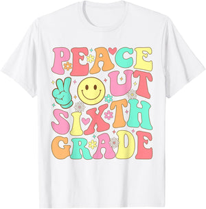 Peace Out Sixth Grade Groovy 6th Grade Last day of school T-Shirt - T-Shirt | White