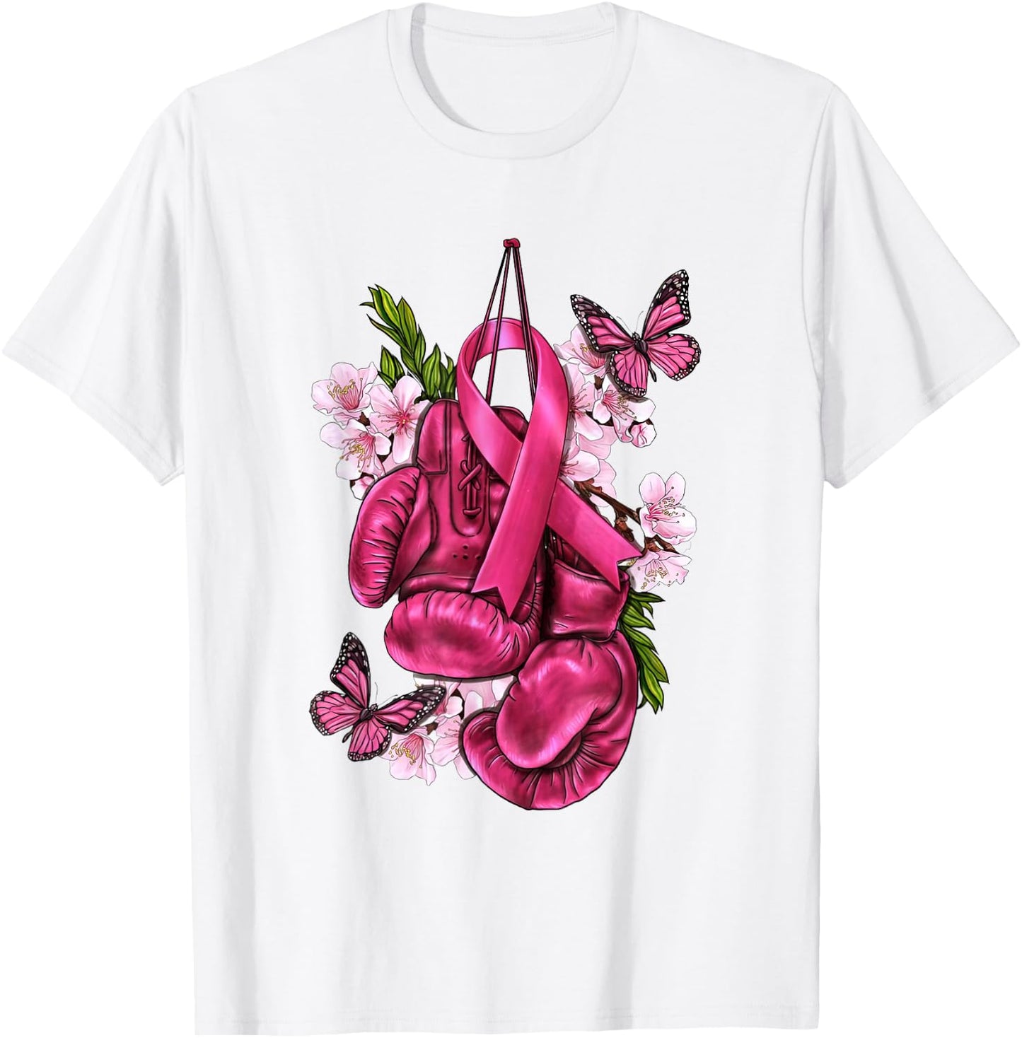 Fight Breast Cancer Awareness Pink Boxing Gloves Pink Ribbon T-Shirt - T-Shirt | White