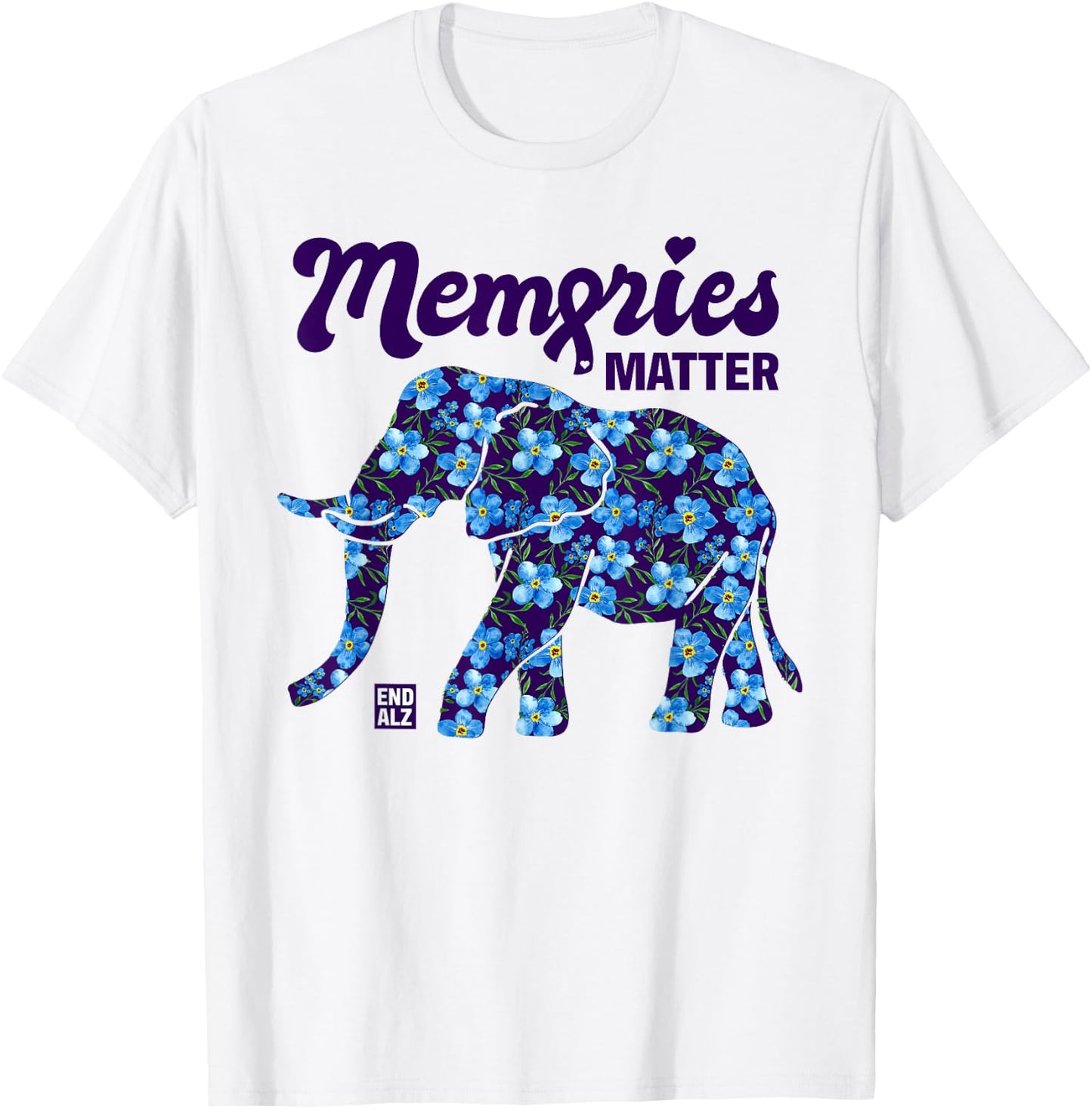 Alzheimer's Awareness Myosotis Forget me not Flower Elephant T-Shirt - T-Shirt | White
