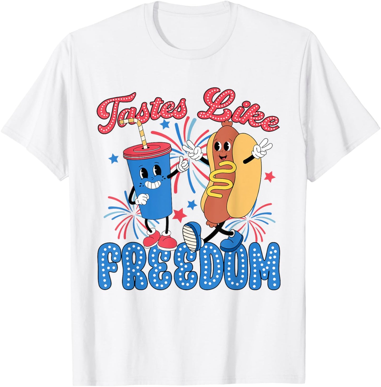 Retro Tastes Like Freedom July 4th US America Hotdog Women Kids Men T-Shirt - T-Shirt | White