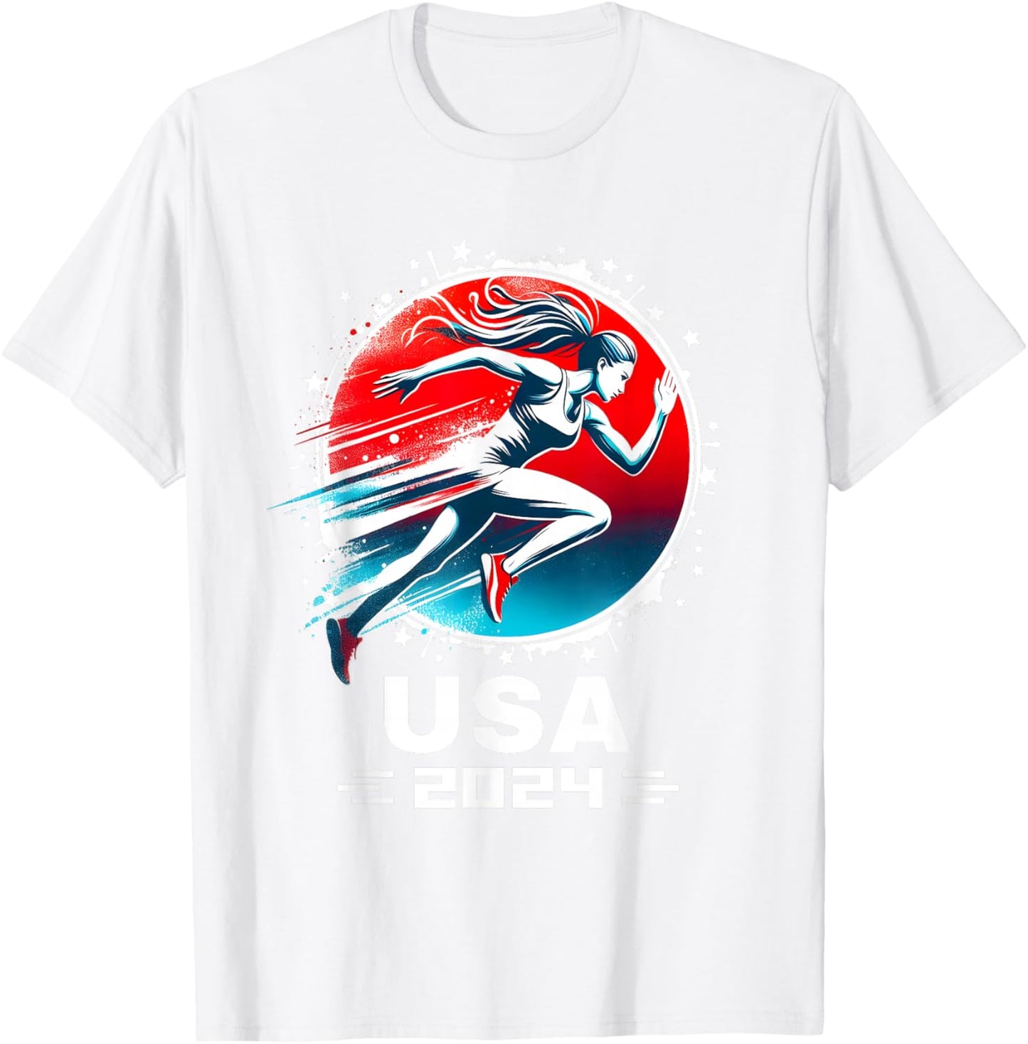 USA Team 2024 Running American Flag Women Track and Field T-Shirt - T-Shirt | White