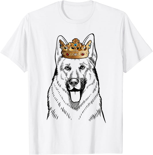 German Shepherd Dog Wearing Crown T-Shirt - T-Shirt | White