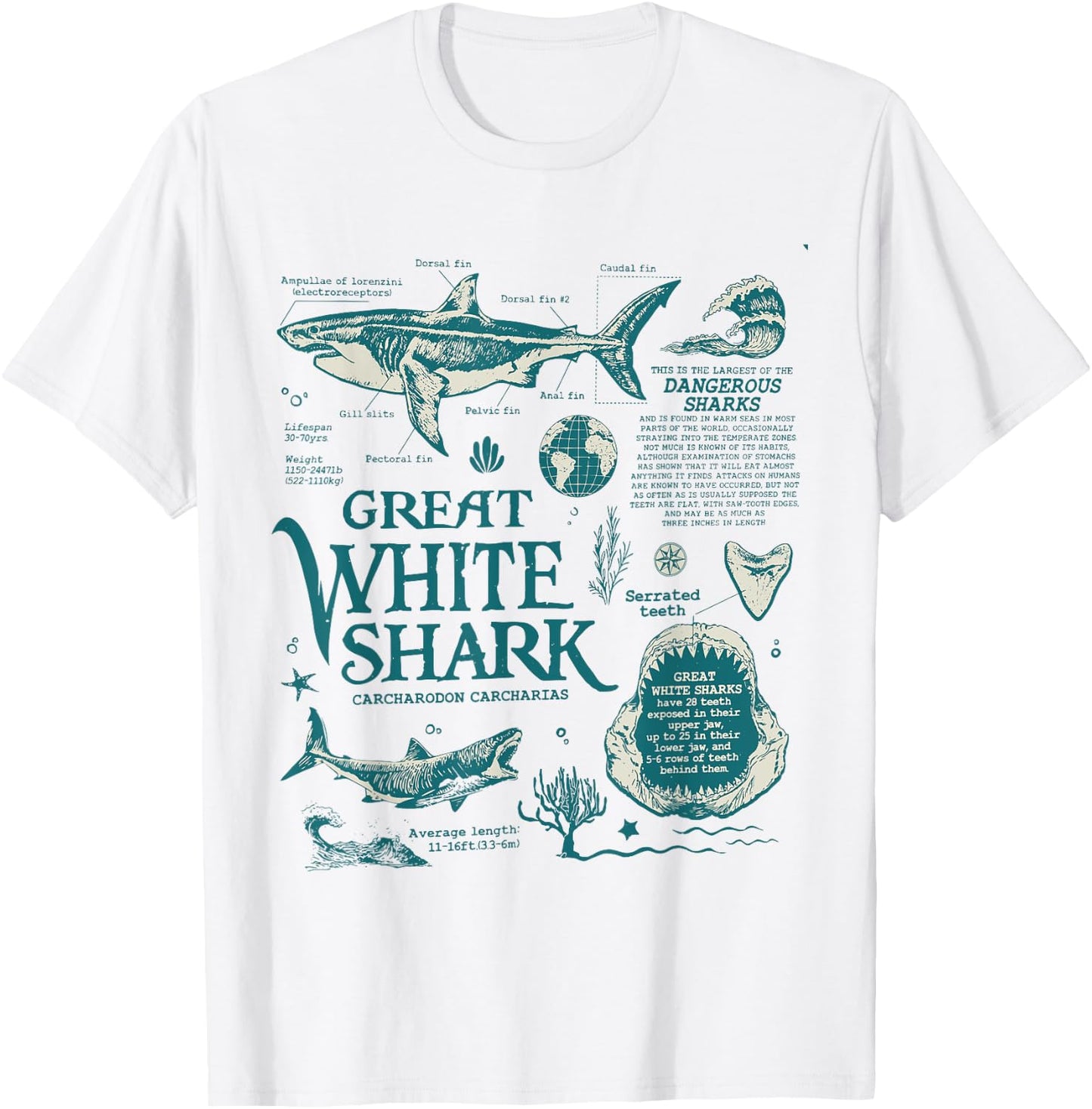 Great White Shark Anatomy , Marine Biologist T-Shirt - T-Shirt | White