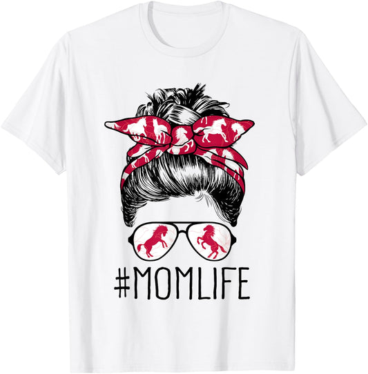 Mom Life Horse Mom Barn Mothers Day 2021 Funny Messy Bun T-Shirt - T-Shirt | White
