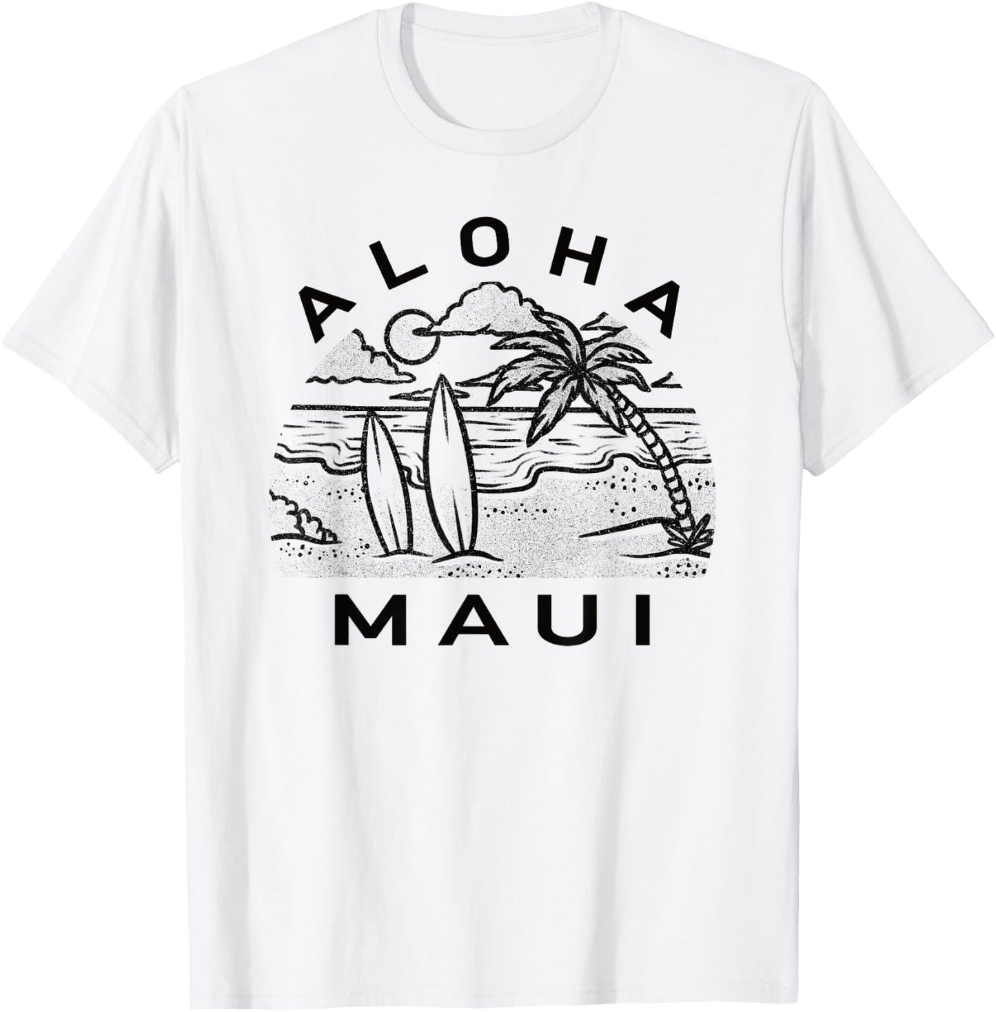 Aloha Maui Hawaii Hawaiian Island Palm Tree Surfboard Beach Men Women Kids T-Shirt - T-Shirt | White
