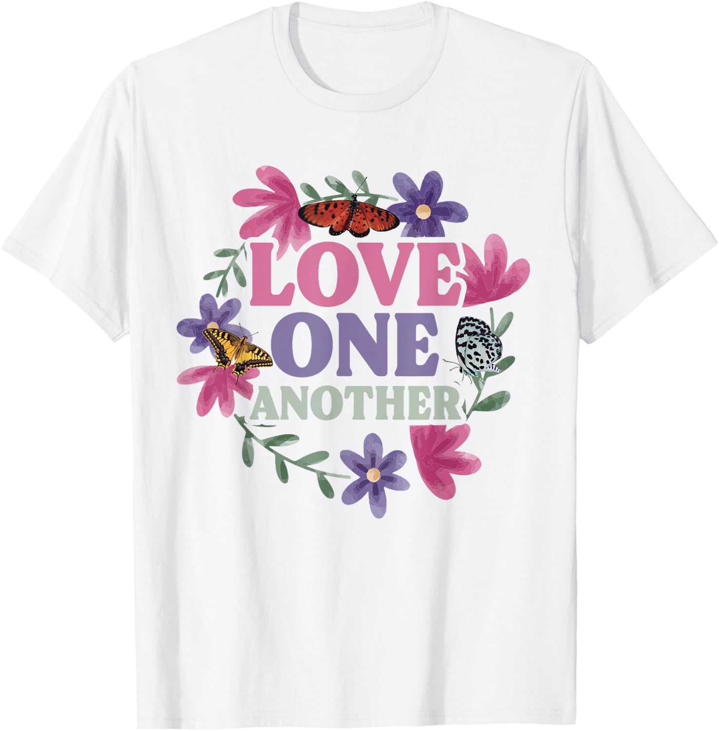 Love One Another - Butterfly Flower Religious Christian T-Shirt - T-Shirt | White