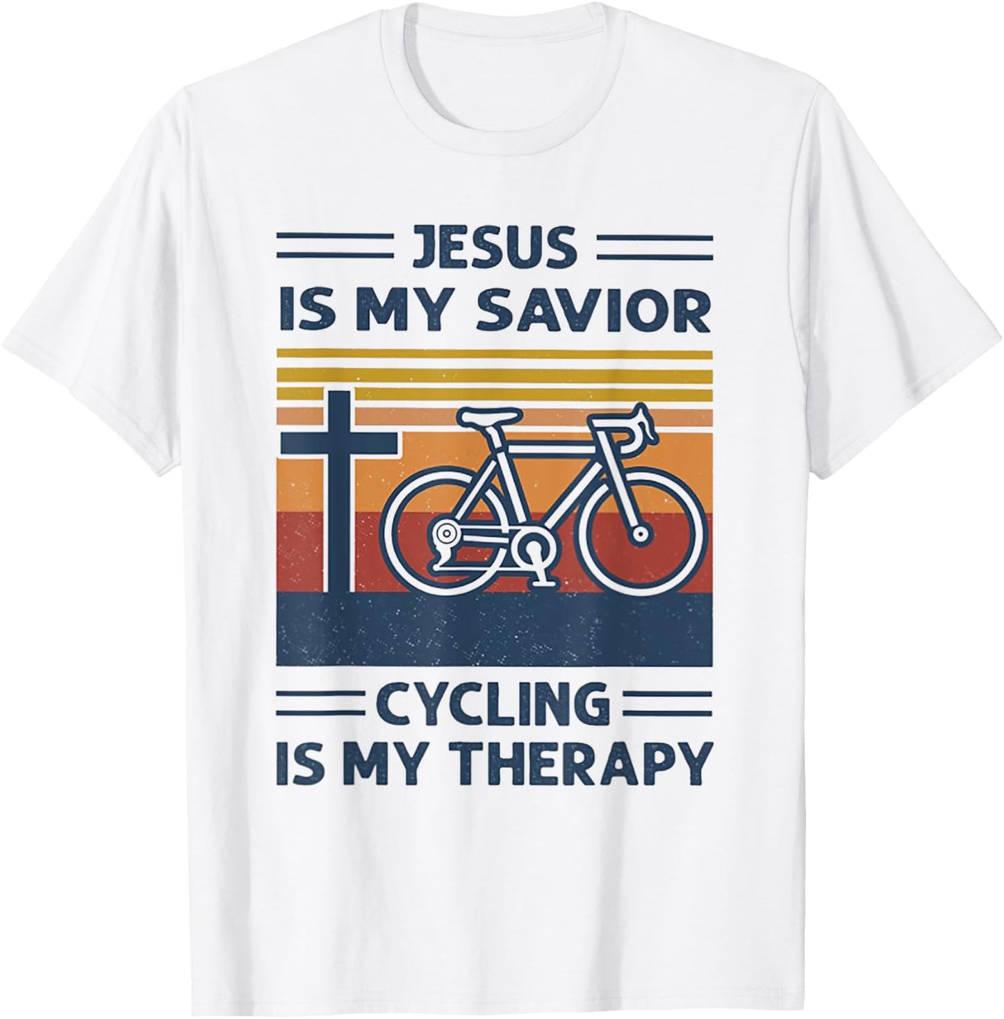 Jesus Is My Savior Cycling Is My Therapy Retro Vintage T-Shirt - T-Shirt | White