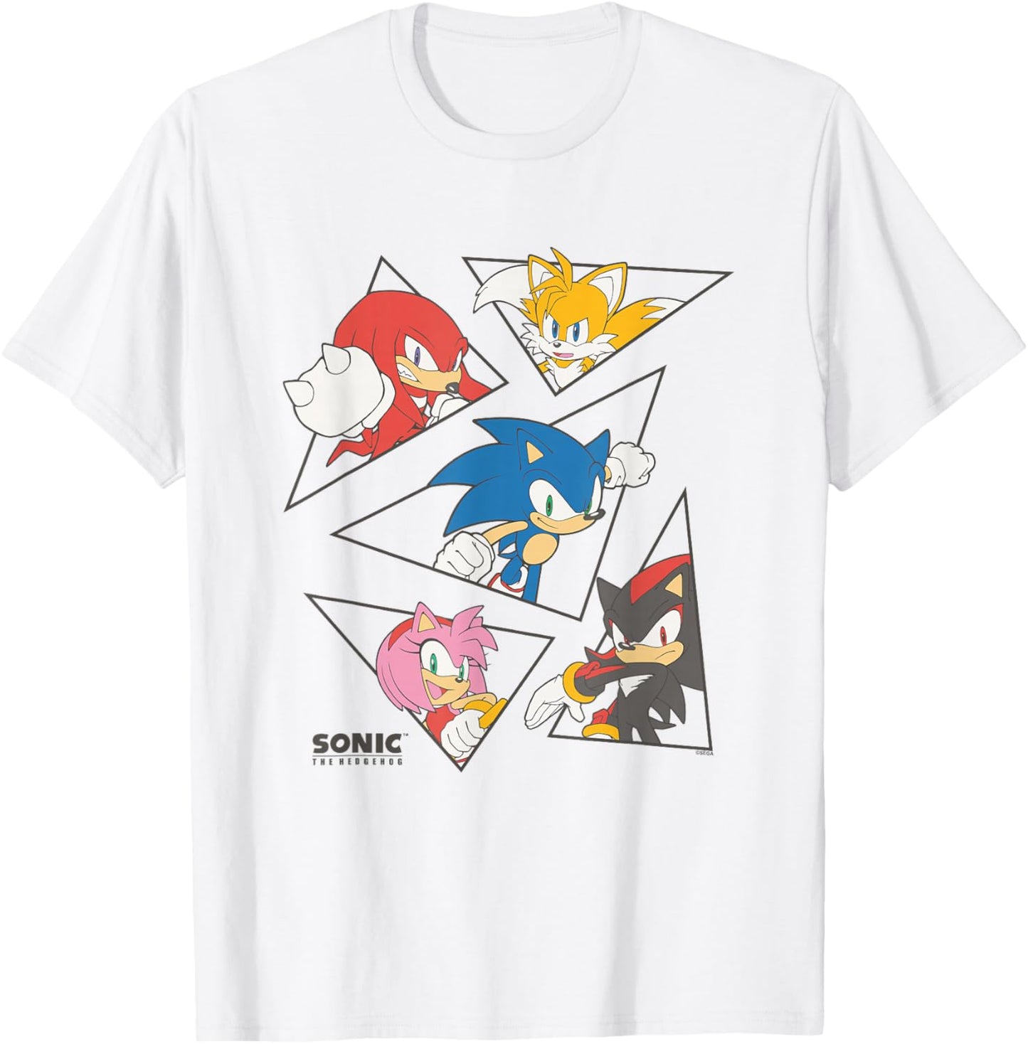 Sonic The Hedgehog Main Characters Triangle Portraits Retro T-Shirt - T-Shirt | White
