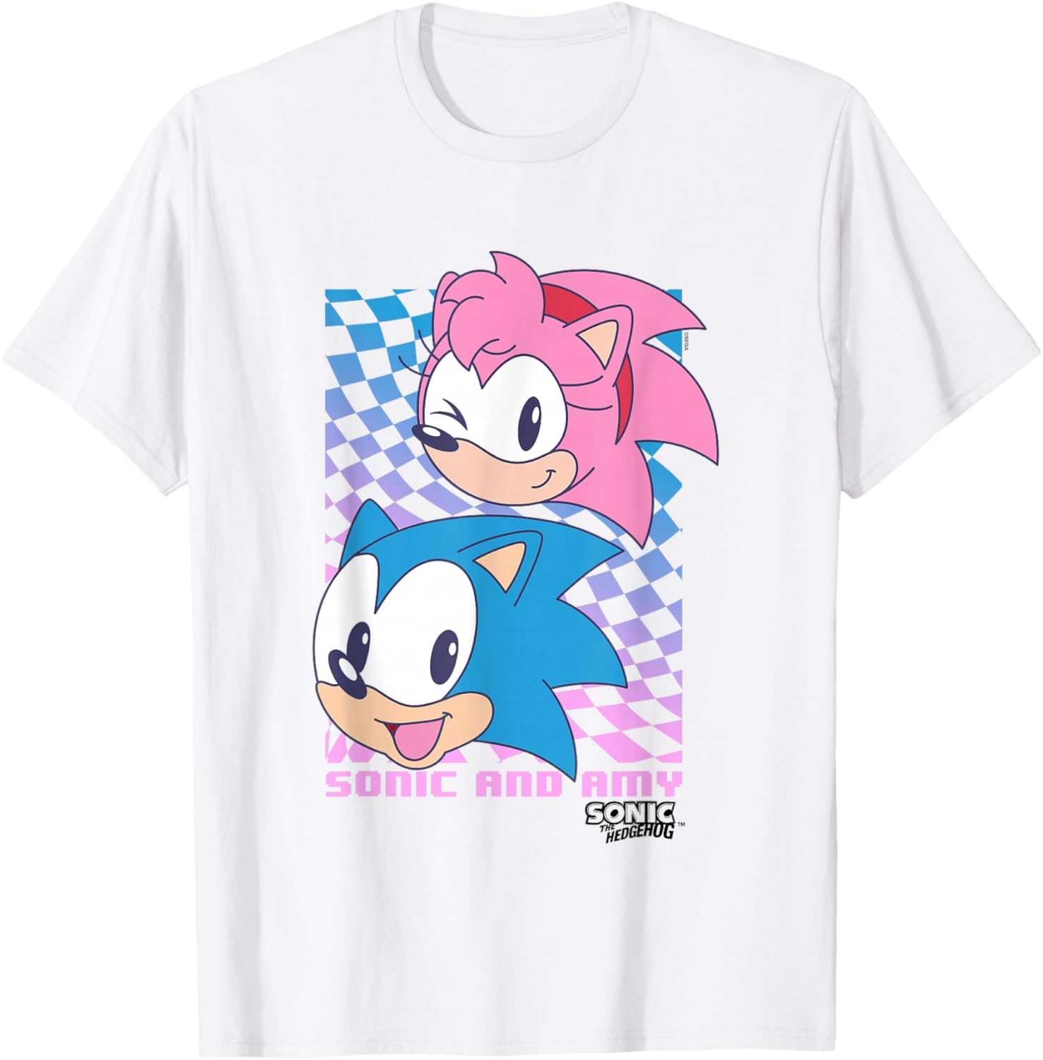 Sonic The Hedgehog Sonic & Amy Big Faces Cute Retro Poster T-Shirt - T-Shirt | White
