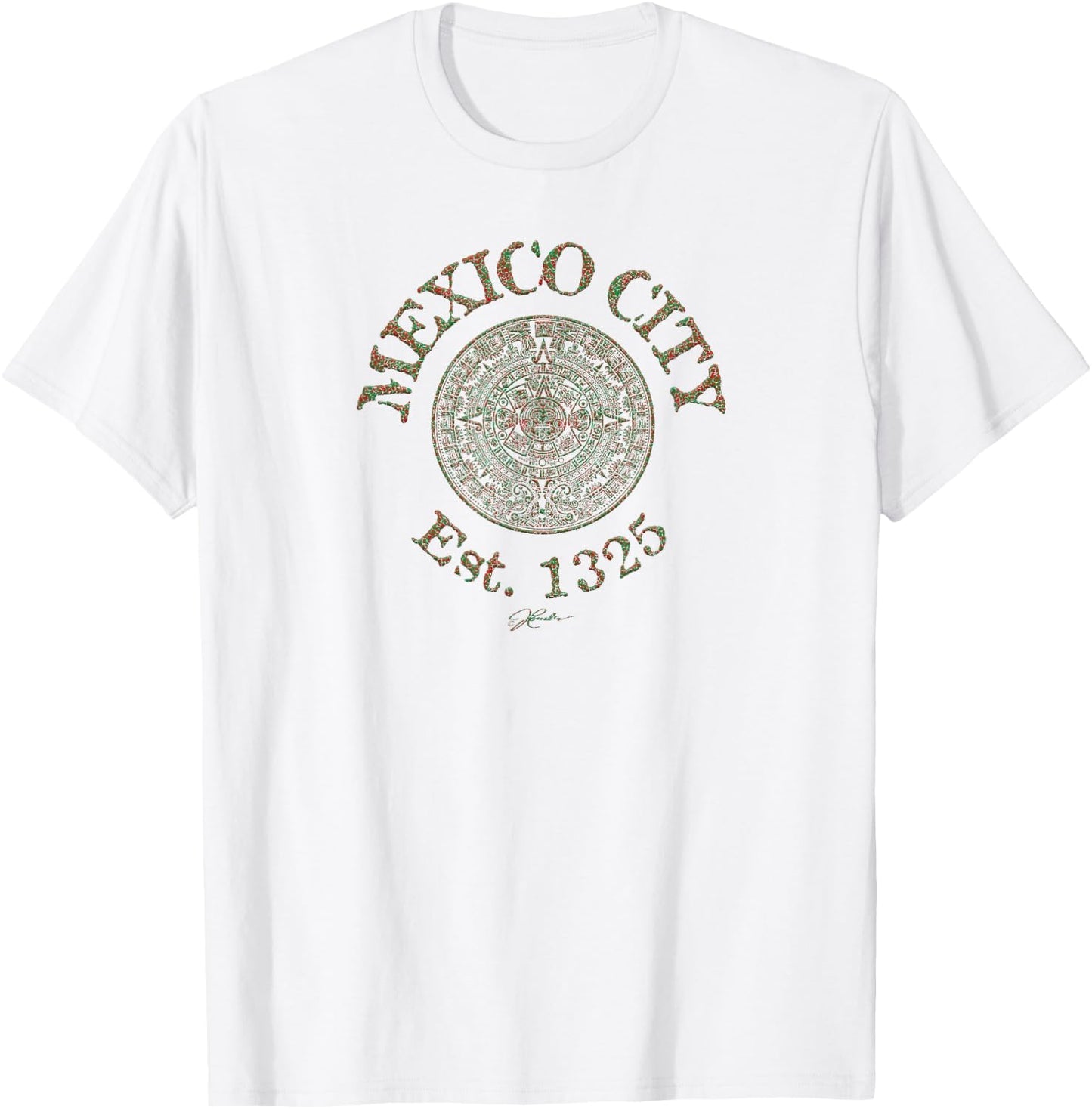 JCombs: Mexico City, Est. 1325, with Aztec Calendar T-Shirt - T-Shirt | White