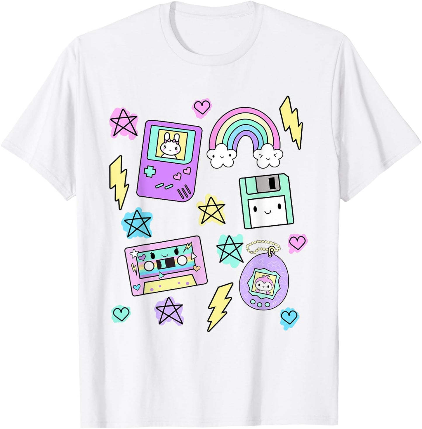 Kawaii Retro 80's 90's Gamer Cassette Clothes T-Shirt - T-Shirt | White