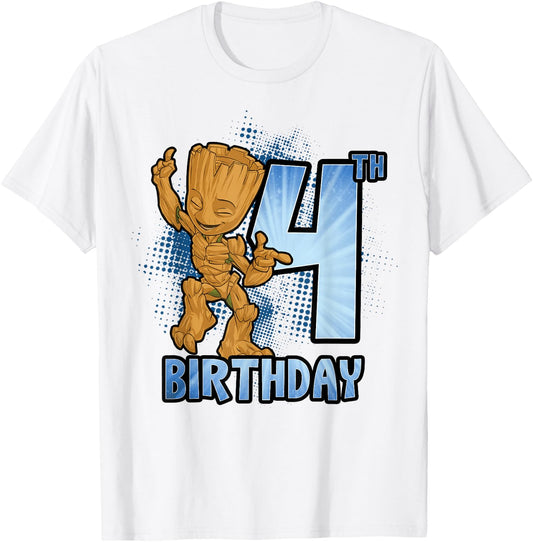 Marvel Guardians of The Galaxy Baby Groot 4th Birthday T-Shirt - T-Shirt | White