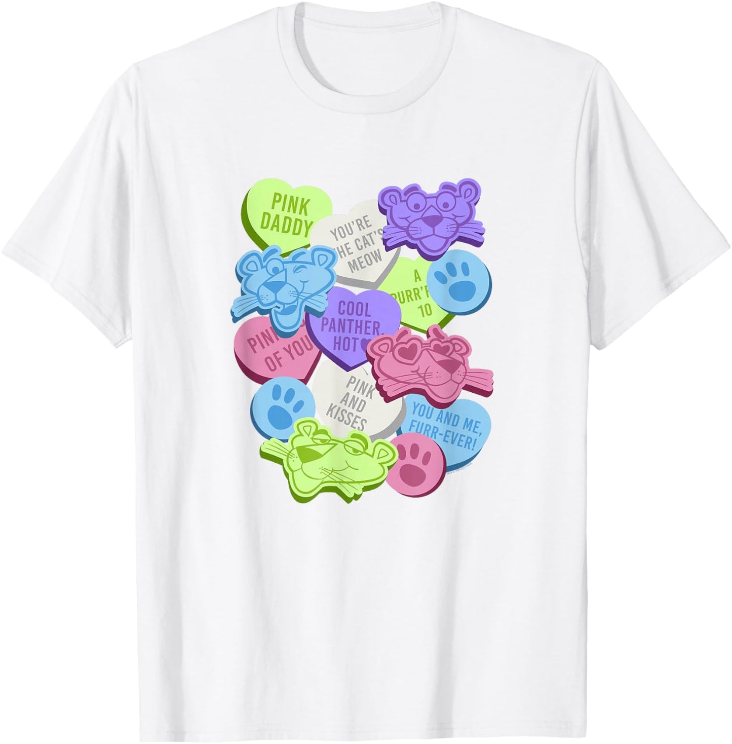 The Pink Panther Valentine's Day Candy Hearts T-Shirt - T-Shirt | White