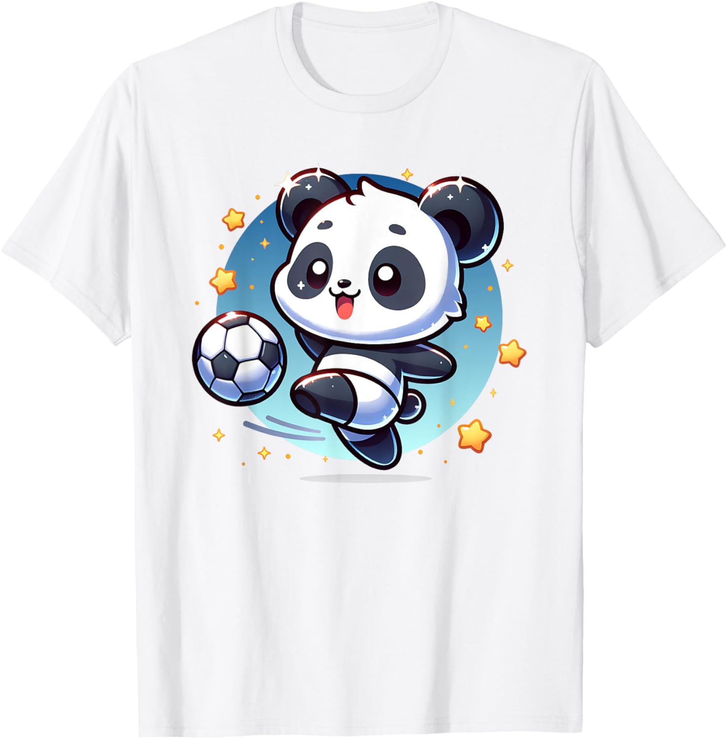 Panda Soccer Player Kicking Soccer Ball Cute Girls Graphic T-Shirt - T-Shirt | White