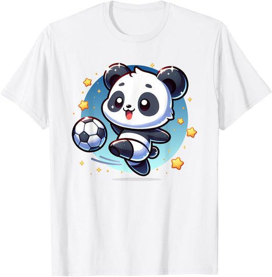 Panda Soccer Player Kicking Soccer Ball Cute Girls Graphic T-Shirt - T-Shirt | White
