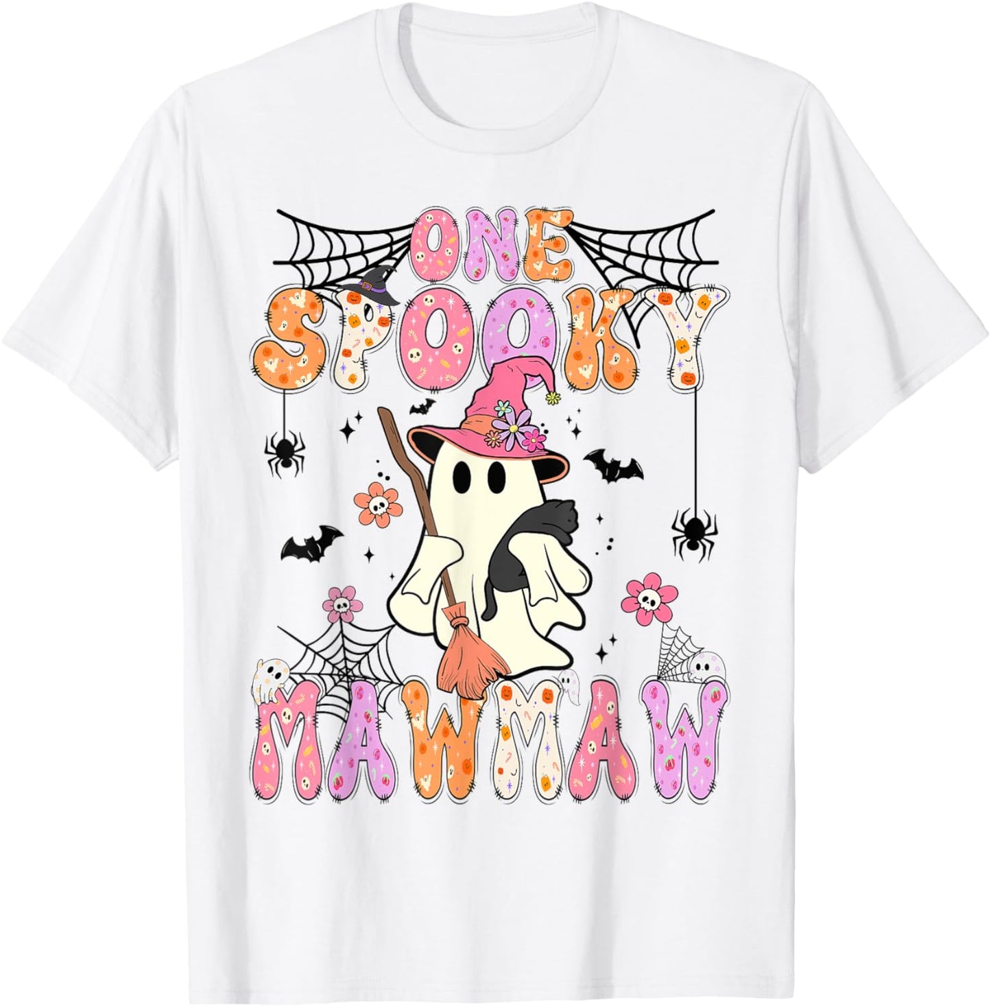 Groovy One Spooky Mawmaw Retro Halloween Cute Ghost T-Shirt - T-Shirt | White