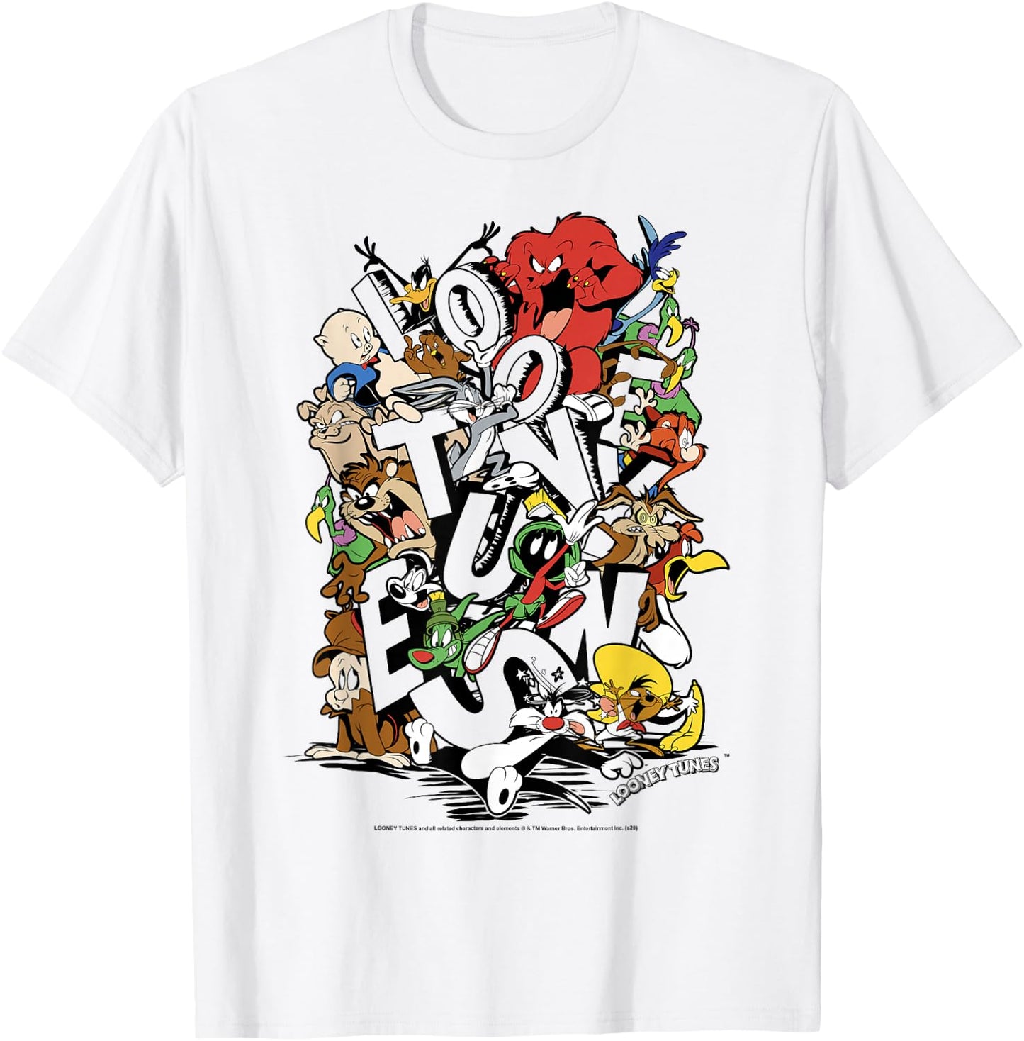 Looney Tunes Neon Group Shot Stack C1 T-Shirt - T-Shirt | White
