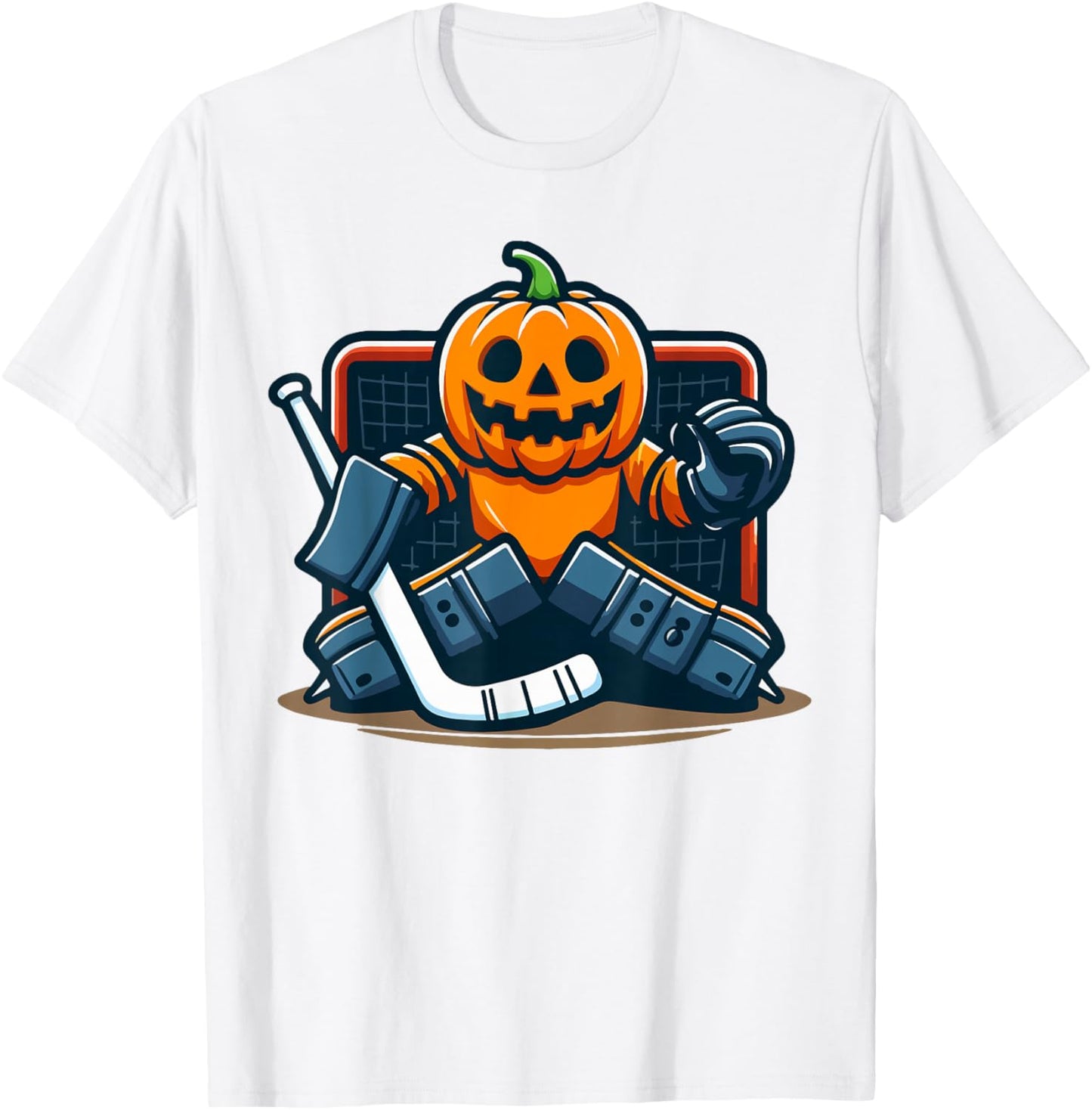 Halloween Pumpkin Ice Hockey Goalie T-Shirt - T-Shirt | White