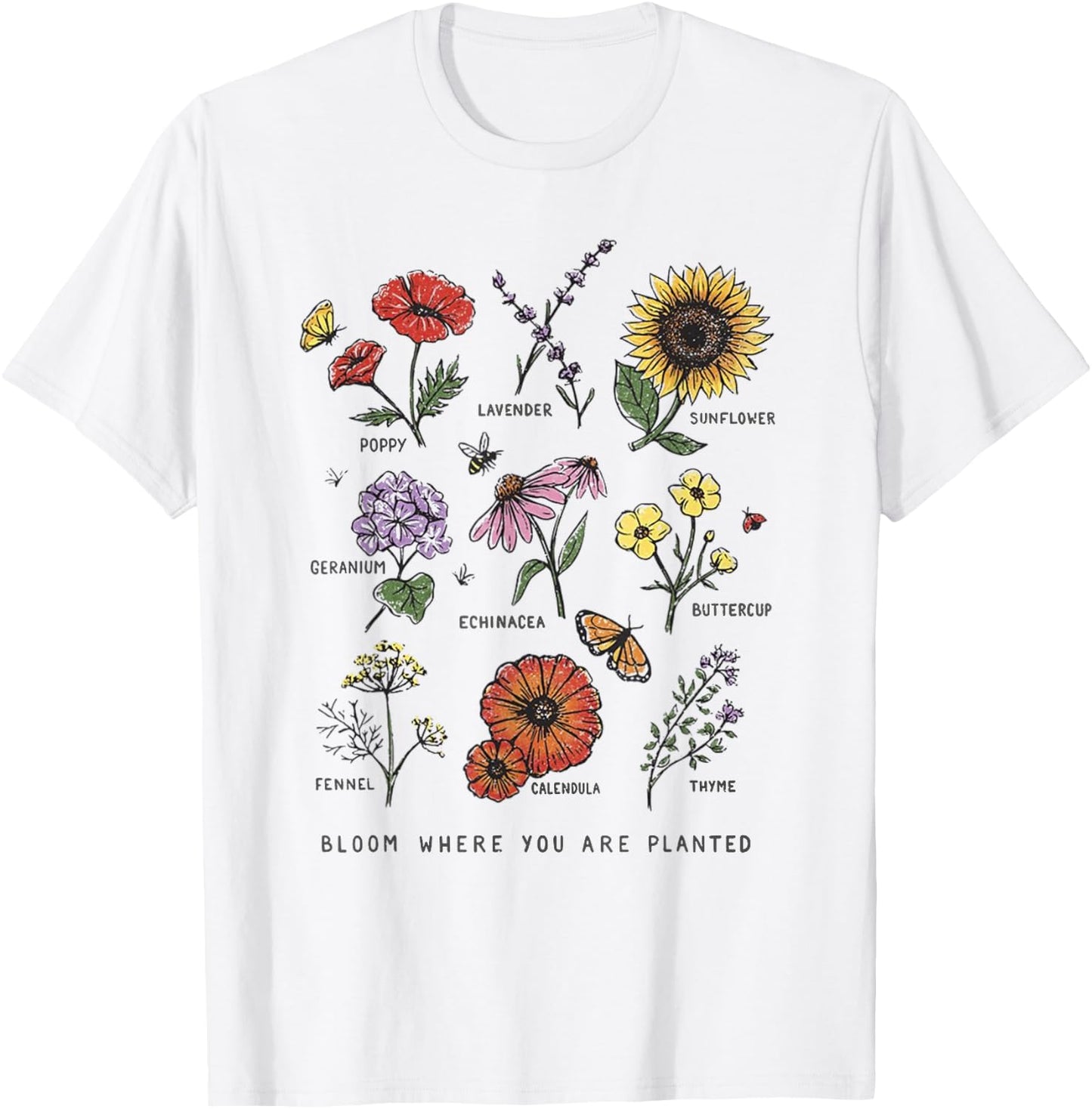 Garden Life Gift Bloom Where You Are Planted Botanican Flowers Adult Blue Small Modern Classic Floral Short Sleeve T-Shirt - T-Shirt | White