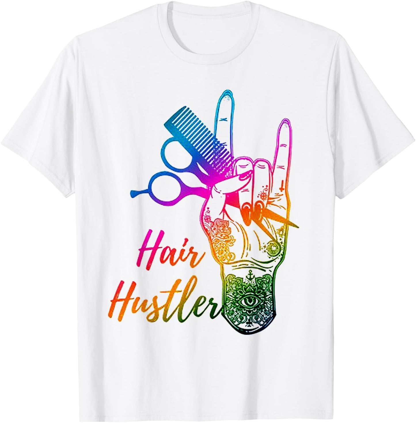 Hair Hustler Tie Dye Hair Stylist Hairdresser Barber Retro T-Shirt - T-Shirt | White
