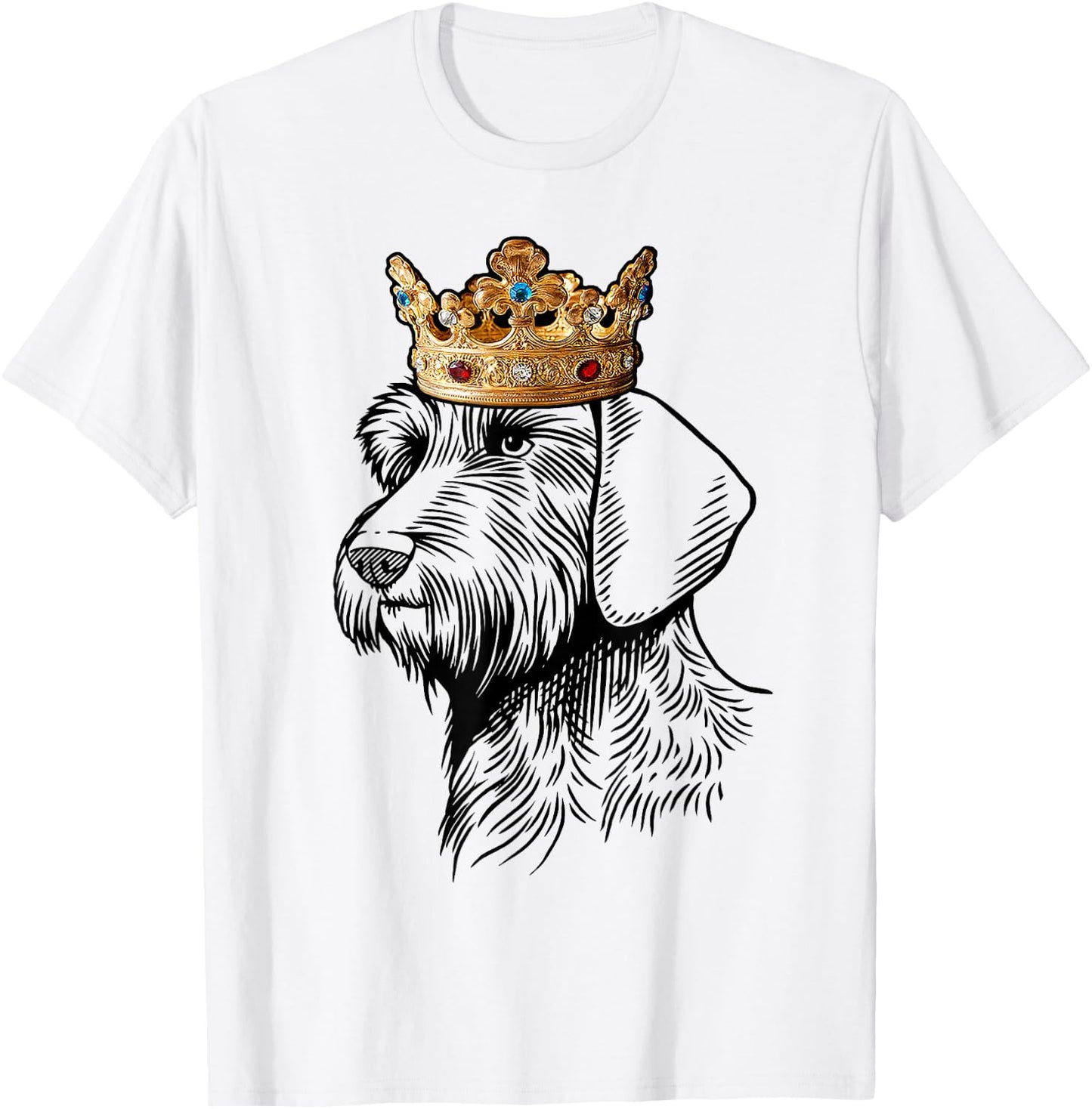 Wirehaired Dachshund Dog Wearing Crown Men Women Kids T-Shirt - T-Shirt | White