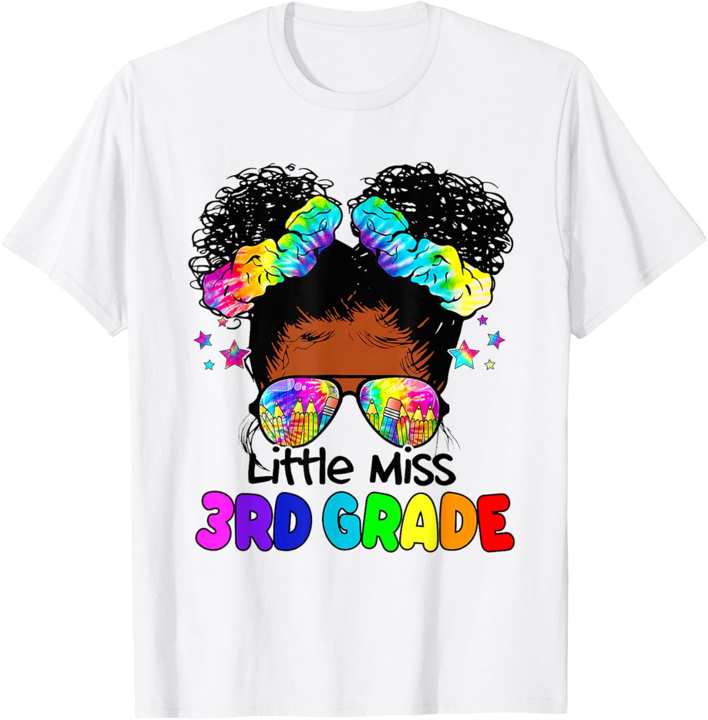 Little Miss 3rd Grade Black Messy Bun Girls Back To School T-Shirt - T-Shirt | White