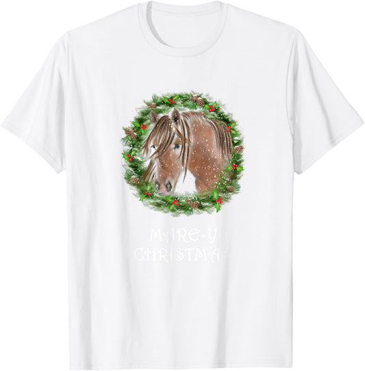 Mare-y Christmas Equestrian Holiday Horse T-Shirt - T-Shirt | White