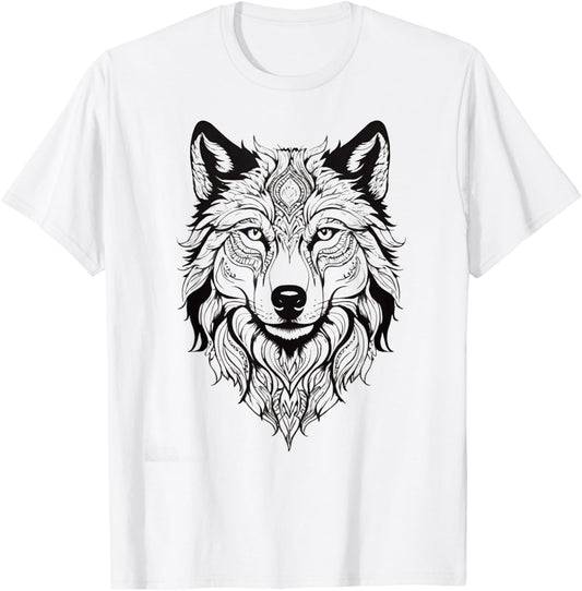 Floral Wolf Vintage Flowers Wolf Face for Wolves Lover T-Shirt - T-Shirt | White